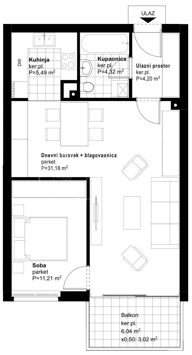 2 rooms, Apartment, 68m², 1 Floor