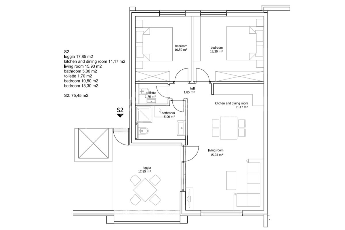 2 rooms, Apartment, 78m², 1 Floor
