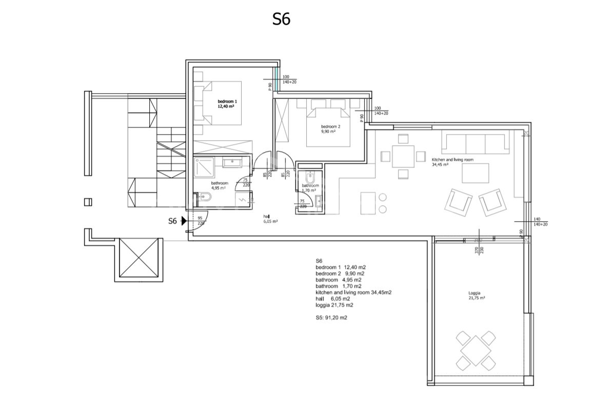 2 rooms, Apartment, 94m², 1 Floor