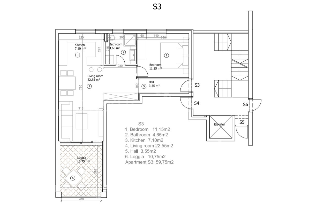 1-locale, Appartamento, 60m², 3 Piano