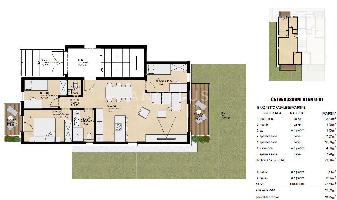 4 rooms, Apartment, 90m², 1 Floor