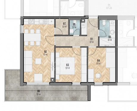 3-Zi., Wohnung, 68m², 1 Etage