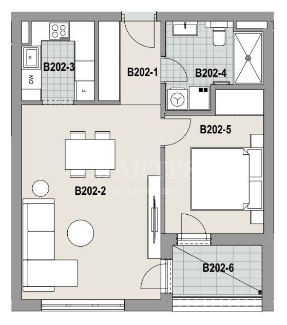 2 rooms, Apartment, 56m², 1 Floor