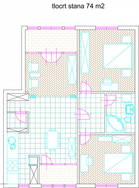 2 rooms, Apartment, 74m², 2 Floor