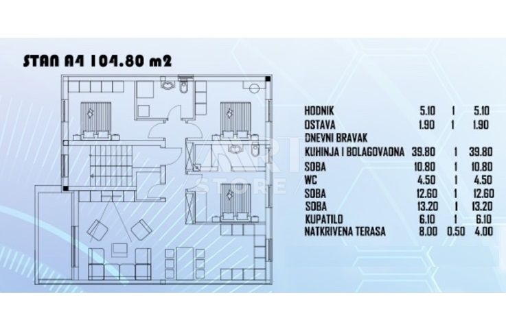4 rooms, Apartment, 105m², 2 Floor