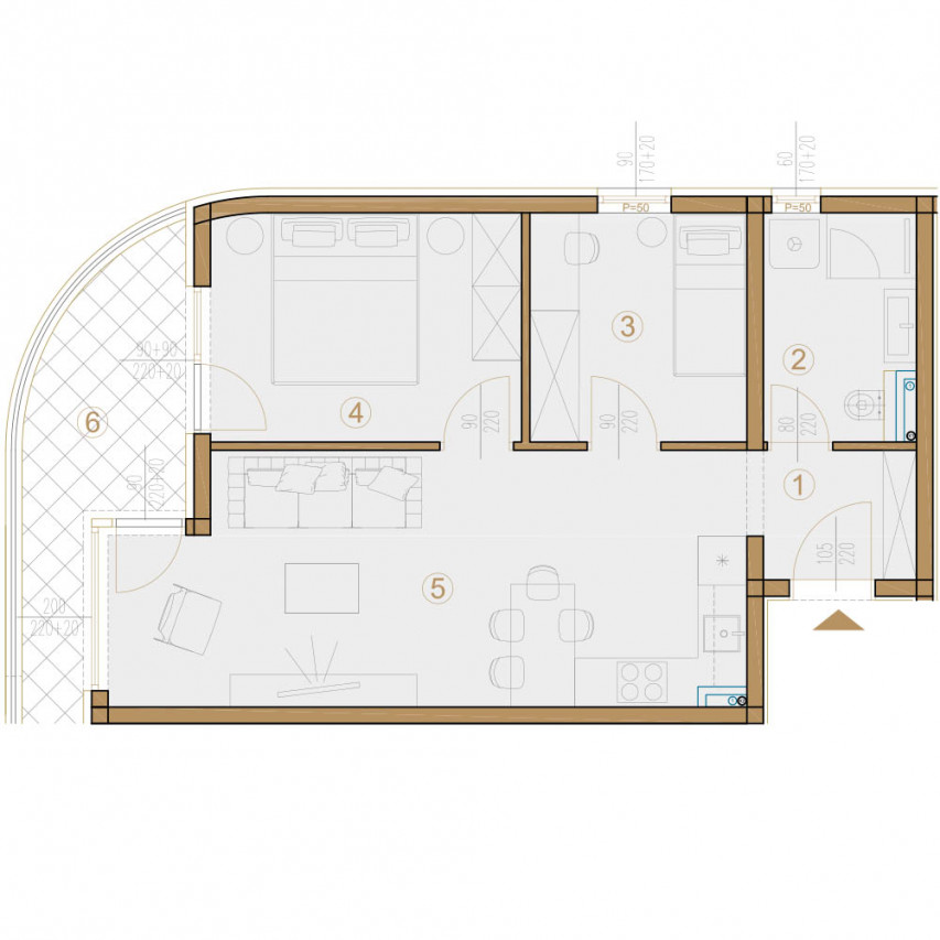 2 rooms, Apartment, 53.30m², 1 Floor