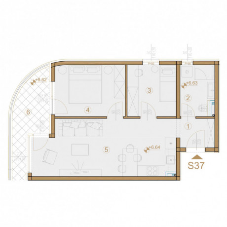 3-locale, Appartamento, 53.30m², 2 Piano
