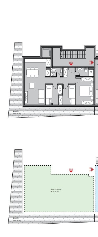4 rooms, Apartment, 62m², 1 Floor