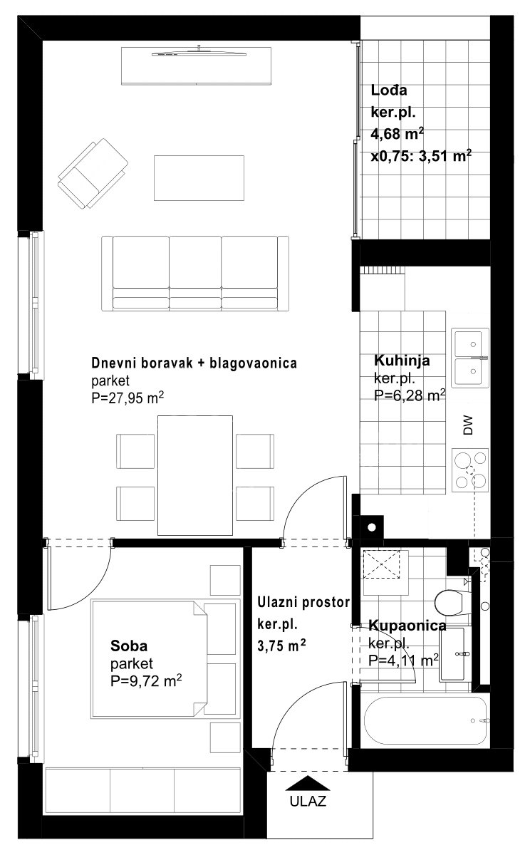 2 rooms, Apartment, 63m²