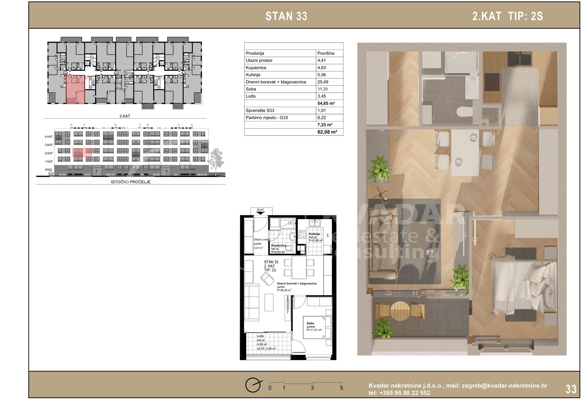 2 rooms, Apartment, 62m², 2 Floor