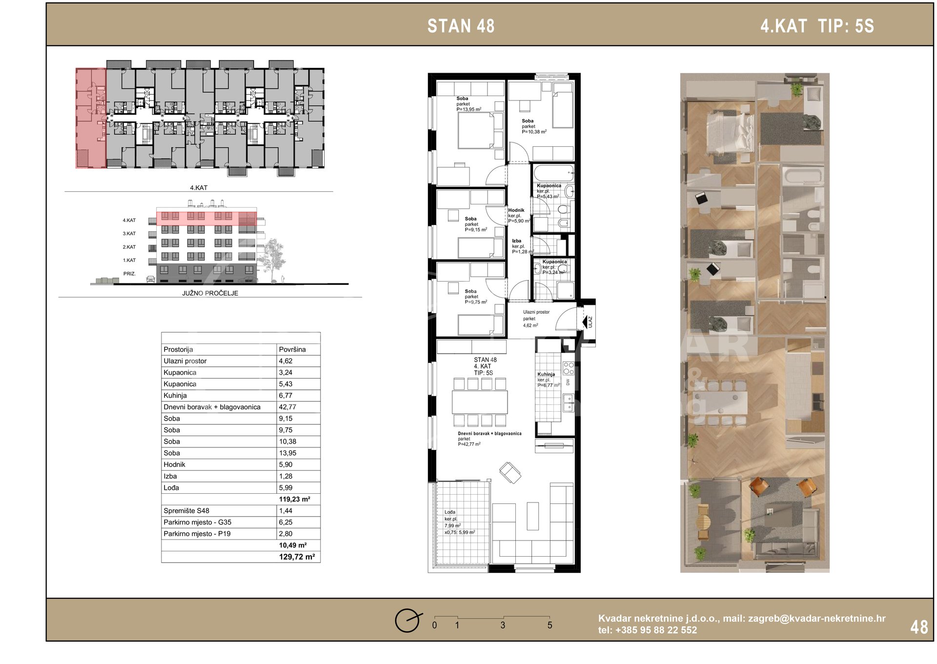 4 rooms, Apartment, 130m², 4 Floor