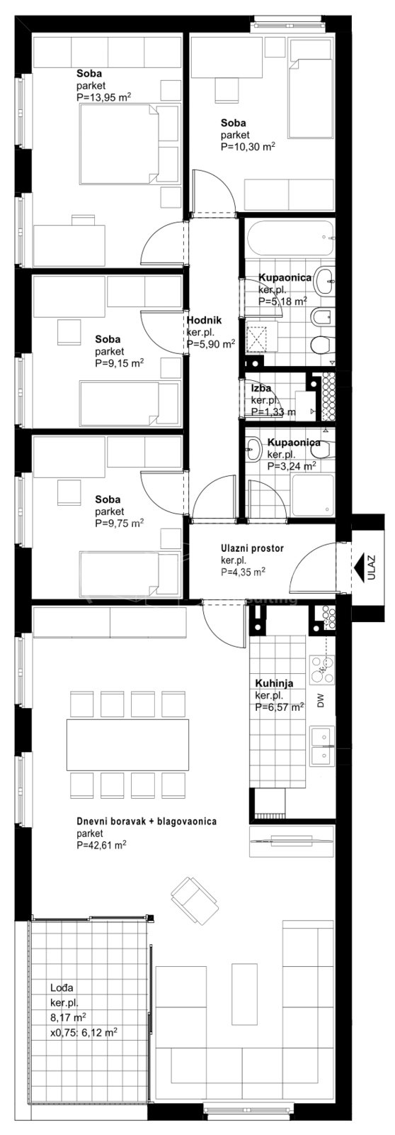 4-locale, Appartamento, 130m², 4 Piano