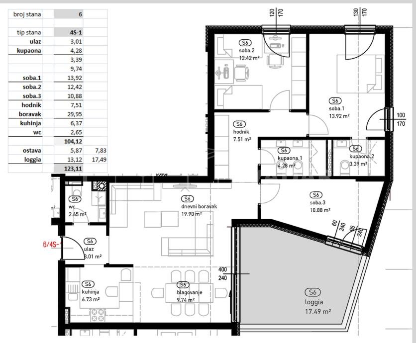 4 rooms, Apartment, 123m², 4 Floor