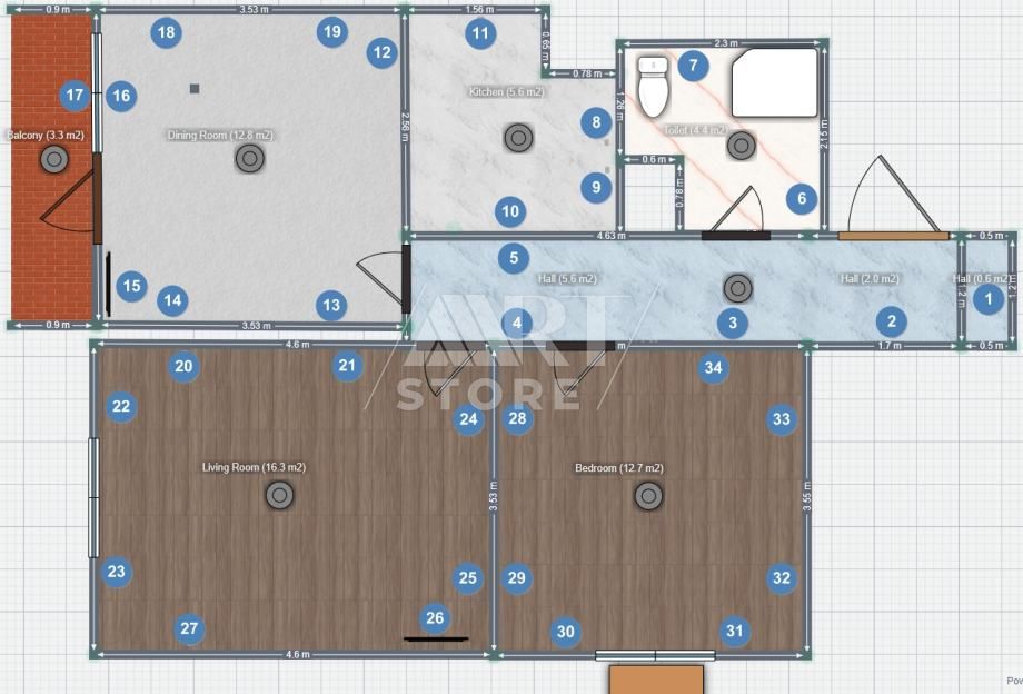 3 rooms, Apartment, 55m², 4 Floor
