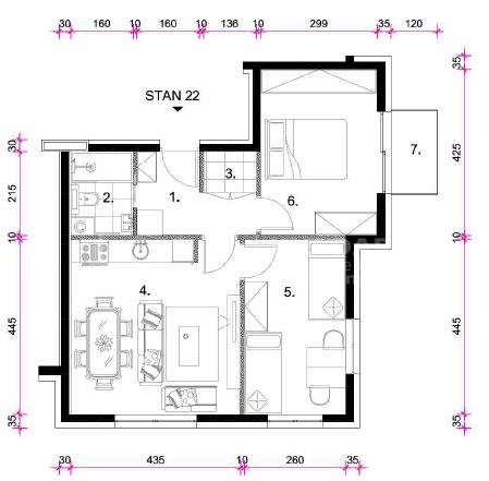 3 rooms, Apartment, 54m², 2 Floor