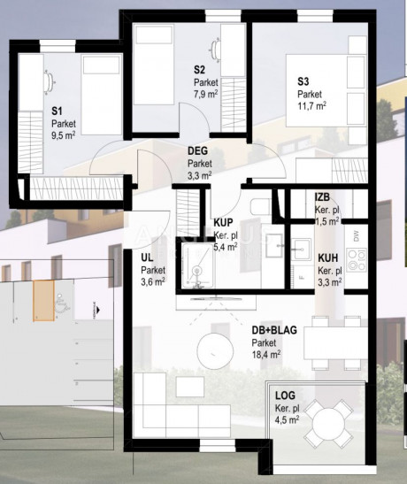4 rooms, Apartment, 71m², 1 Floor