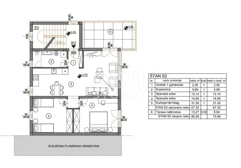 3-locale, Appartamento, 76m², 1 Piano