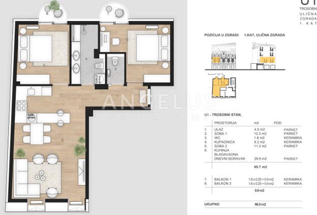 3-locale, Appartamento, 67m², 1 Piano