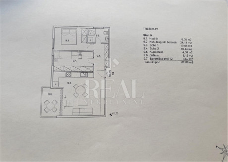 3 rooms, Apartment, 62m², 3 Floor