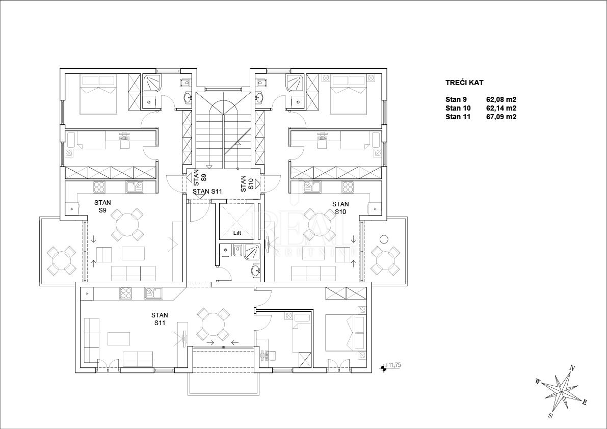 3-locale, Appartamento, 67m², 3 Piano