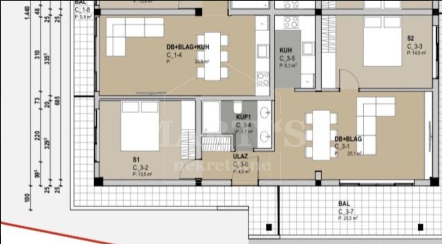 3-Zi., Wohnung, 99m², 1 Etage