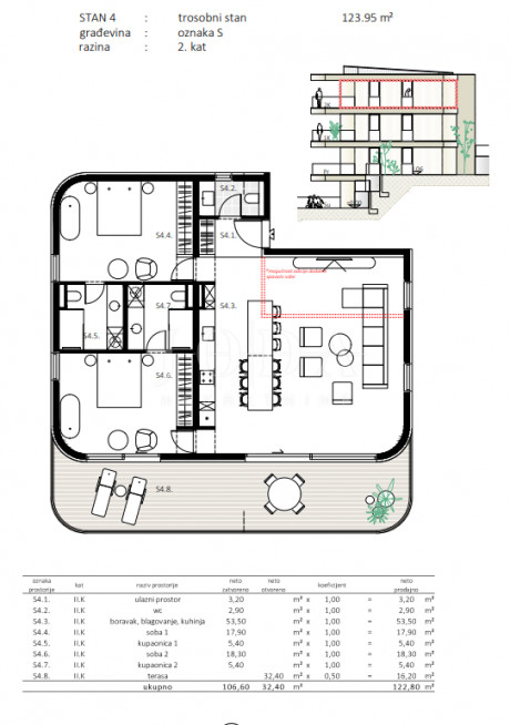 3-locale, Appartamento, 123m², 2 Piano