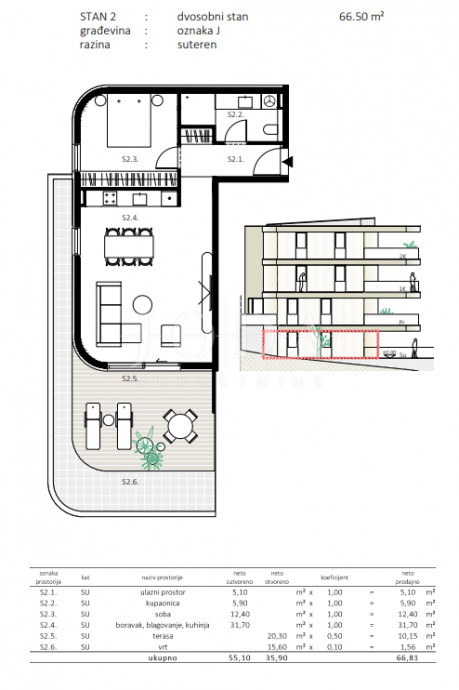 2-locale, Appartamento, 67m², 1 Piano