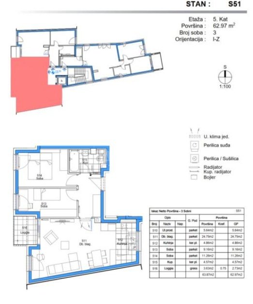 3-Zi., Wohnung, 63m², 5 Etage