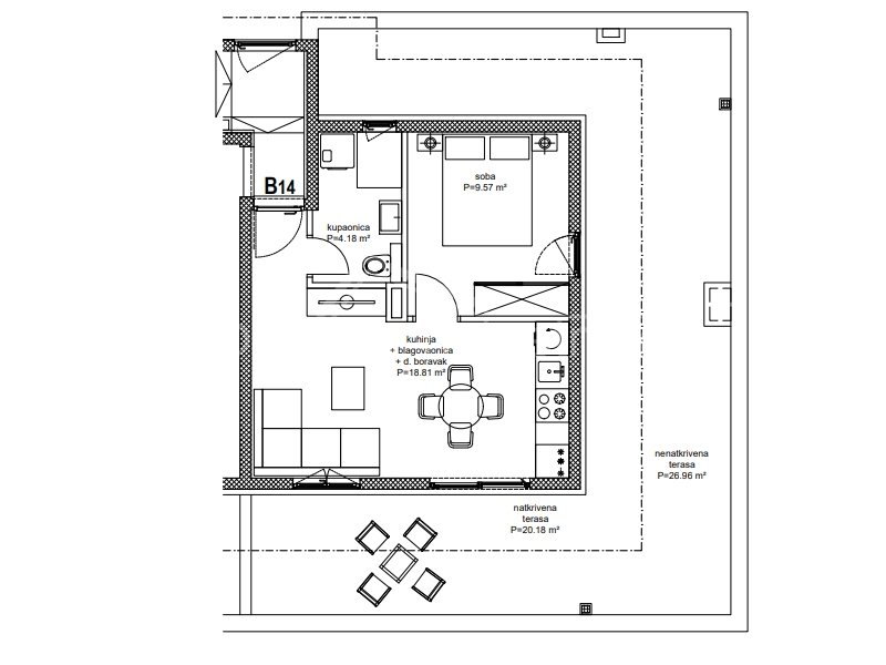 1-locale, Appartamento, 49m², 3 Piano