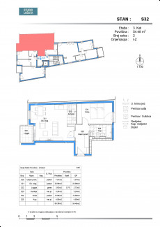 2 rooms, Apartment, 54m², 3 Floor