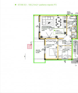 2 rooms, Apartment, 100m², 1 Floor