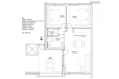 2 rooms, Apartment, 78m², 2 Floor