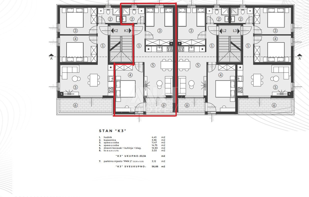 3-к, Квартира, 57м², 1 Этаж