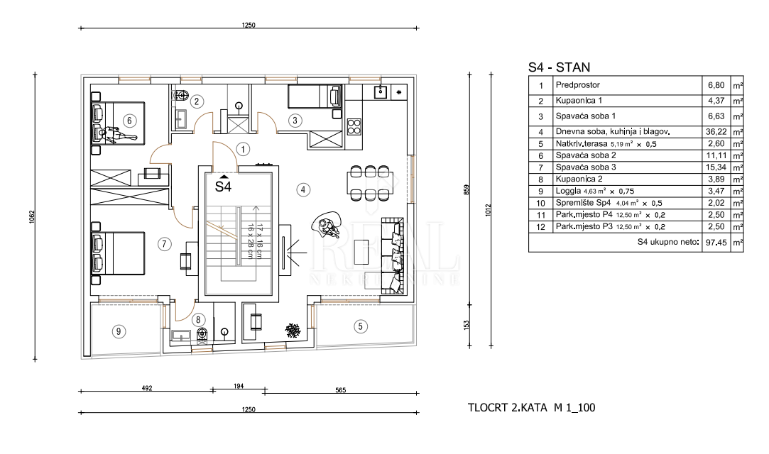 2 rooms, Apartment, 47m², 2 Floor