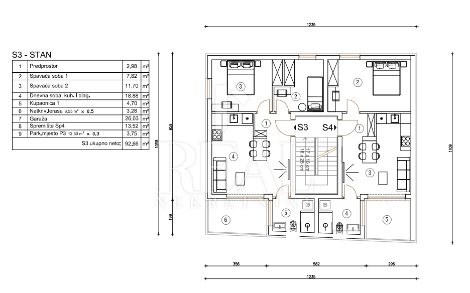 3 rooms, Apartment, 100m², 2 Floor