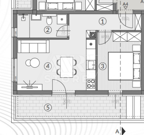 2-locale, Appartamento, 48m², 1 Piano