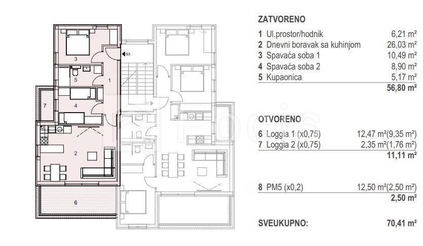 3-locale, Appartamento, 70m², 2 Piano