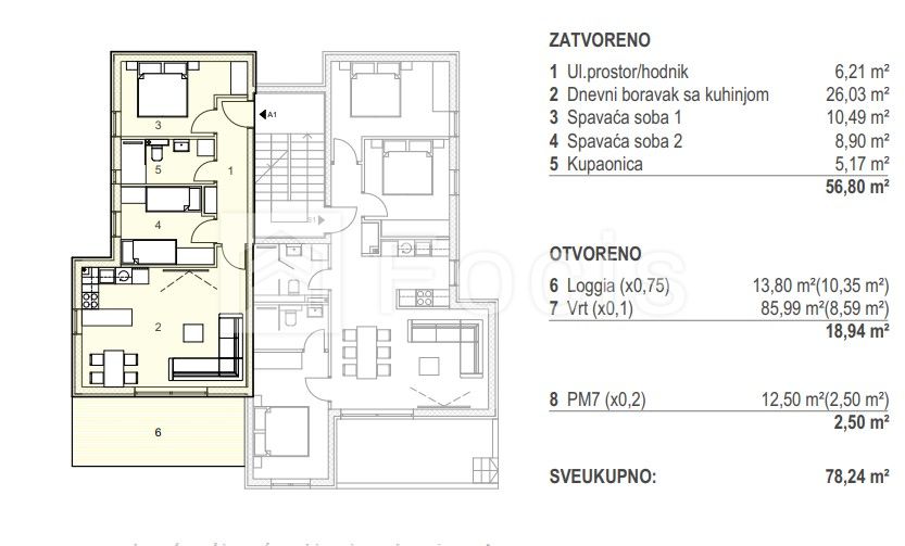 3-locale, Appartamento, 78m², 1 Piano