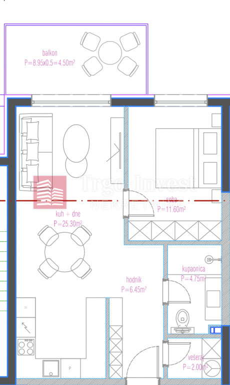 2 rooms, Apartment, 55m², 2 Floor