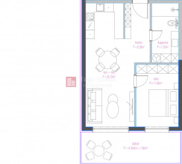 2 rooms, Apartment, 57m², 2 Floor