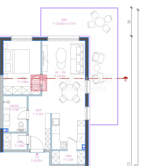 2 rooms, Apartment, 65m², 1 Floor