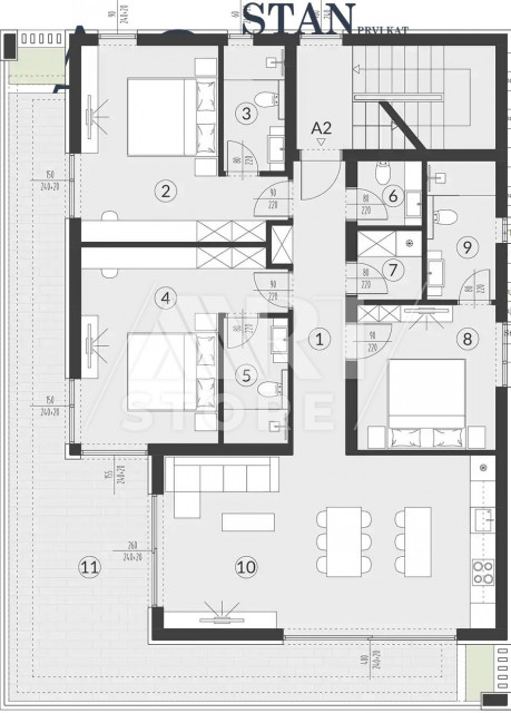 4-locale, Appartamento, 133m², 1 Piano