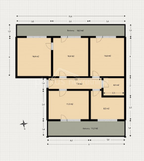 3-Zi., Wohnung, 95m², 6 Etage