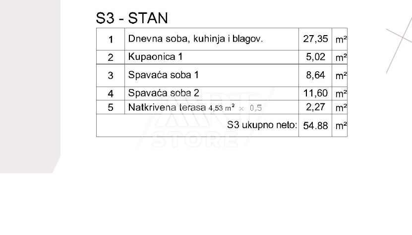 3-s, Stan, 55m², 1 Kat