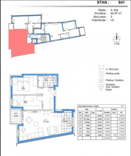 3 rooms, Apartment, 63m², 4 Floor