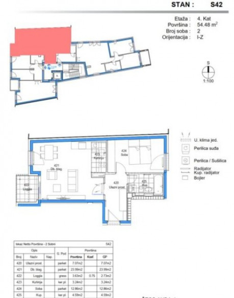 2-locale, Appartamento, 54m², 4 Piano
