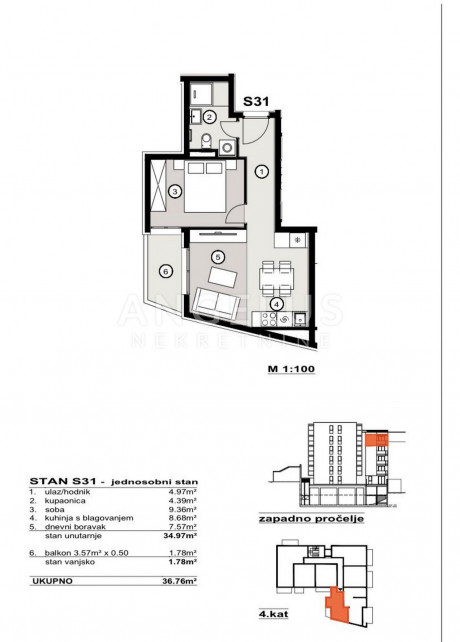 2 rooms, Apartment, 37m², 4 Floor