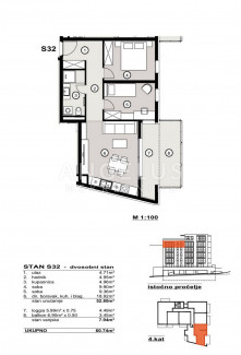 3 rooms, Apartment, 61m², 4 Floor