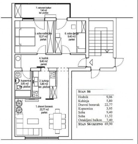 3 rooms, Apartment, 70m², 2 Floor