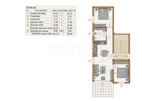 3-locale, Appartamento, 54m², 2 Piano